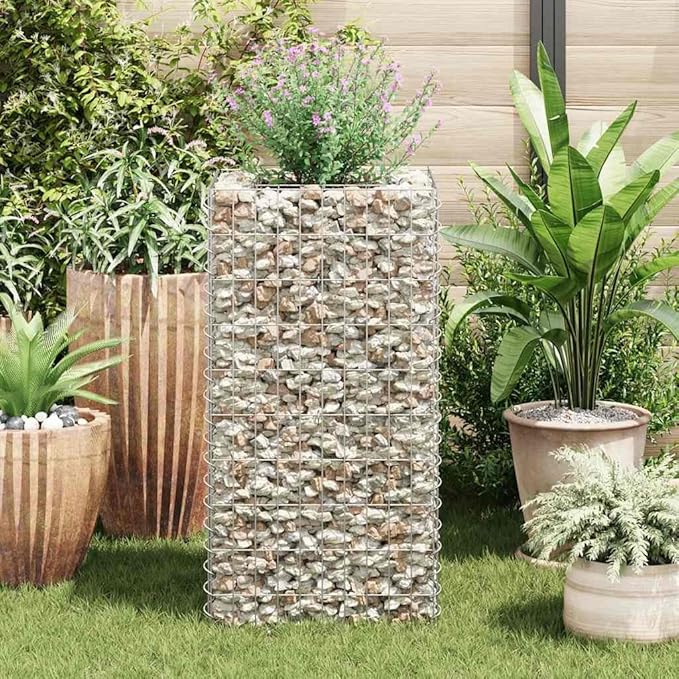 Gabion Raised Bed Silver Galvanized Steel 19.7x19.7x39.4 inch Cubic Metal Planter for Outdoor Plants Durable Garden Bed