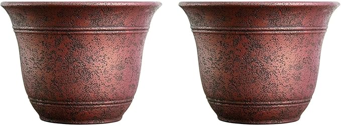 The HC Companies Sierra Round Self-Watering Pot - Lightweight Plastic Planter for Herbs &amp More - Durable Plant Pots for Indoor Plants &amp Outdoor Plants (16” Rustic Redstone Pack of 2)