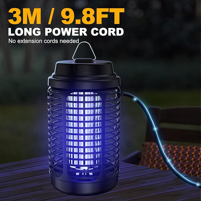 Bug Zapper Outdoor Mosquito Zapper Indoor with Dusk to Dawn Light Sensor 4000V Electric Fly Zapper Waterproof Mosquito Killer Fly Trap for Home Patio Kitchen Garden - 9.8 FT Length Cable