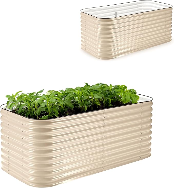 Epic Gardening 6-in-1 Modular Galvanized Raised Garden Bed Kit 29 Tall Metal Planter Box Durable Aluzinc Steel Raised Garden Bed Outdoor for Vegetables Herbs Flowers &amp Fruits - Medium Light C