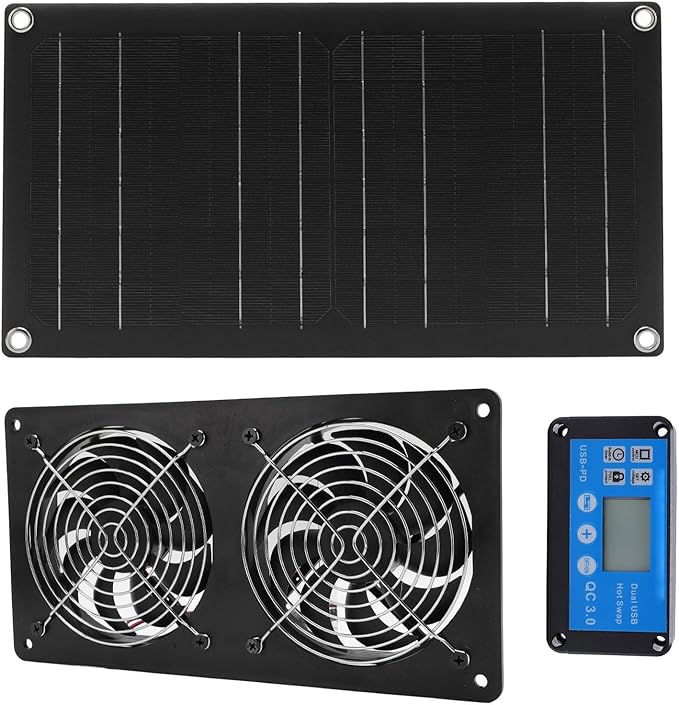 Solar Exhaust Fan 20W Solar Panel &amp 8 Ventilation Vent Fan Portable Ventilation with Timing Controller for Shed Greenhouse