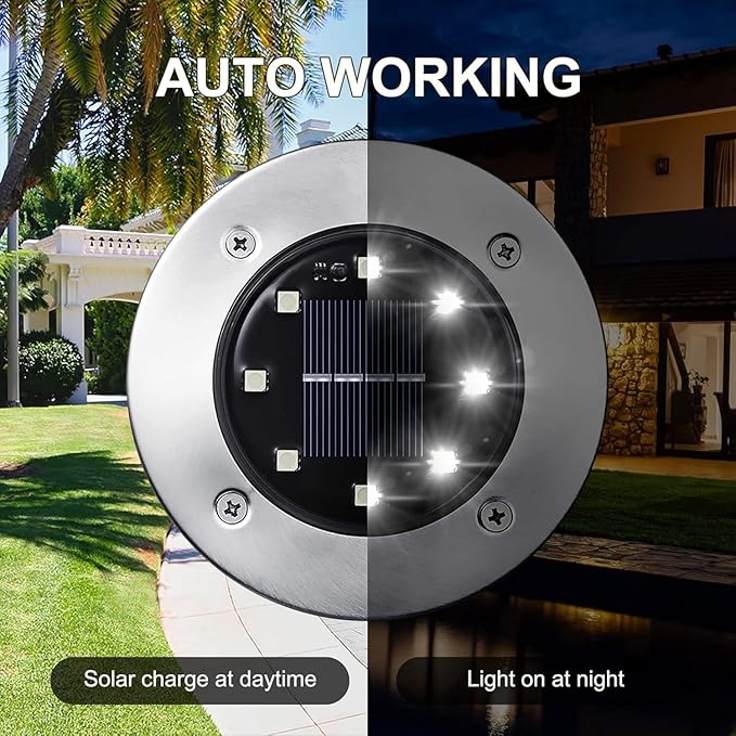 Solar Ground Lights Outdoor In-ground Pathway Light 8/16 PCS LED Solar Disk LampWaterproof Garden Landscape Lighting for LawnYardDeckPatioWalkway(Warm Light16PCS)