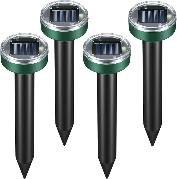 Mole Repellent for Lawns - Ultrasonic Gopher Repellent Solar Powered for GardenYard - Waterproof Sonic Mole Spike for SnakeChipmunkOutdoor Pest Control Vole Deterrent