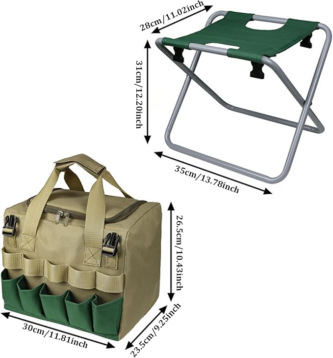 Folding Garden Stool with Detachable Storage Bag Multi-Pocket Portable Gardener Tool Seat for Adults