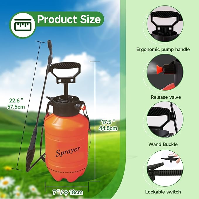 Sprayer for Yard Garden and Agriculture Spraying Plants Garden Watering Weeds and Pets Control All-perpose Cleaning 1.35 Gallon (5 Liter)