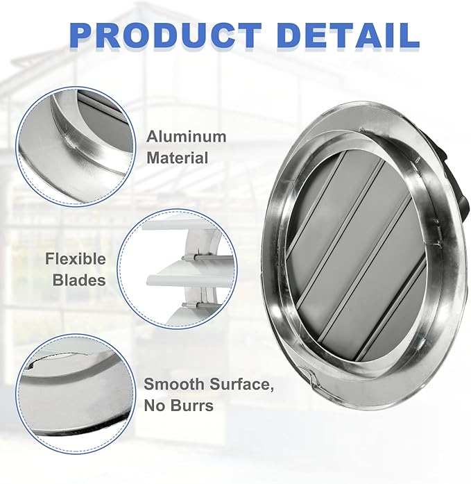 PATIKIL 10 Inch Aluminum Vent Cover Louver Shutter Exhaust Fan Louvered Vent Automatic Gravity Round Grill Self-Closing Vent Cover for Greenhouse Industrial Exhaust HVAC System White
