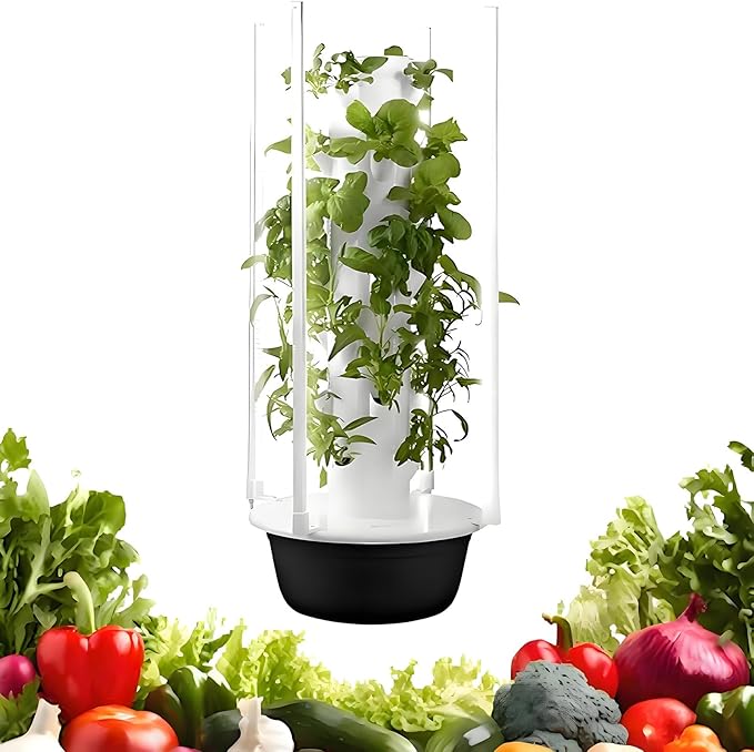 Hydroponics Tower Garden Hydroponic Growing System for Herbs Fruits and Vegetables Aeroponics Growing Kit with Hydrating Pump Seedling Tray Planting Sponge LED Grow Lights7 Layer