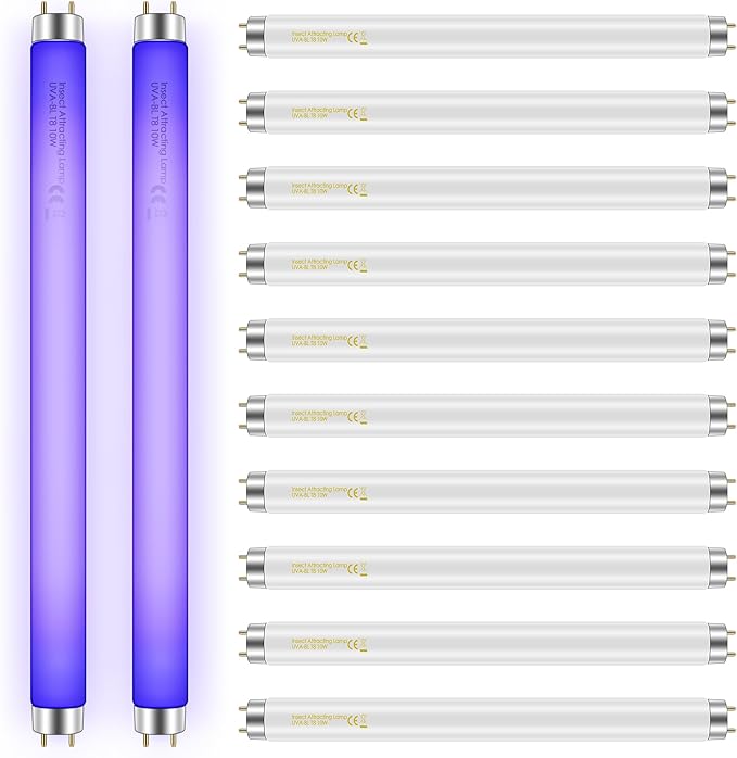 Qualirey 12 Pack Bug Zapper Replacement Light Bulbs 10W for 20W Indoor Bug Zapper BL T8 F10W 13Inch Light Tube Compatible with Aspectek Liba Micnaron Lulu Home and Other 20W Mosquito Lamp