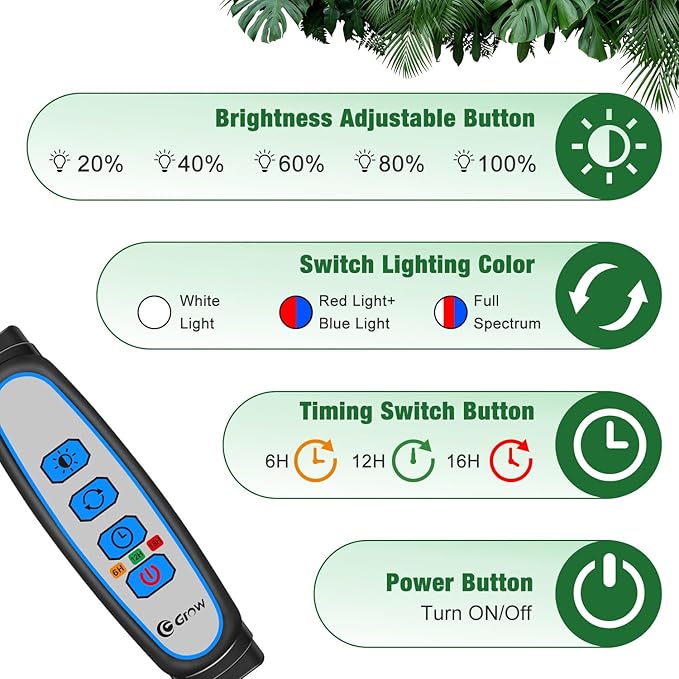 Wolezek Grow Lights for Indoor Plants 100 LEDs Full Spectrum Plant Lights for Indoor Growing with Adjustable Stand 5-Heads Grow Lamp with Auto 6/12/16H Timer 3 Light Modes 5 Levels Dimmable