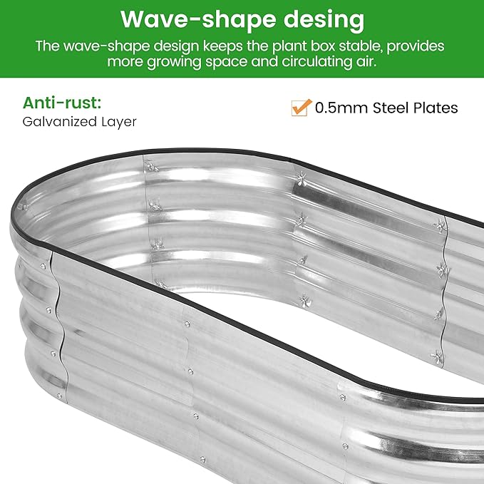 4.5×2×1ft 2pcs Galvanized Silver Planter Garden Boxes Outdoor Galvanized Raised Garden Bed Kit Oval Large Metal for VegetablesFlowers and FruitsAnti-RustRubber Edge