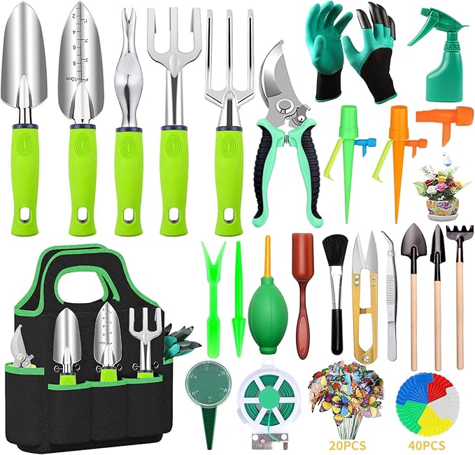 84 PCS Garden Tools Set10pcs Succulent Tools Set Included 6pcs Large Heavy Duty Aluminum Gardening Hand Tools 12.5IN with Garden Tool BagGloves Sprayer etc.Gardening Gifts for Men Women Garden Gifts