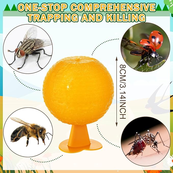 Qualirey 10 Set Fruit Fly Sticky Trap Balls Fungus Gnat Killer Bug Catcher Gnat Trap Insect Traps Indoor Outdoor Plant Fly Sticky Traps Ball for Fungus Plants (Orange)