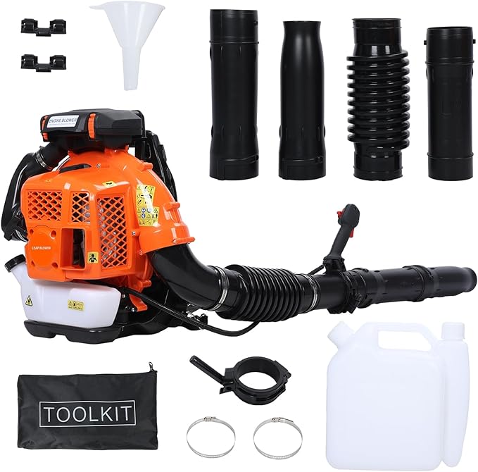 Leaf Blower 80cc 900cfm Gas Powered Backpack Leaf Blower 2 Stroke Gas Leaf Blower Rass Lawn Blower Backpack Snow Blower for Garden Powerful Clearing for Lawn Care Yard Dust Debris Orange