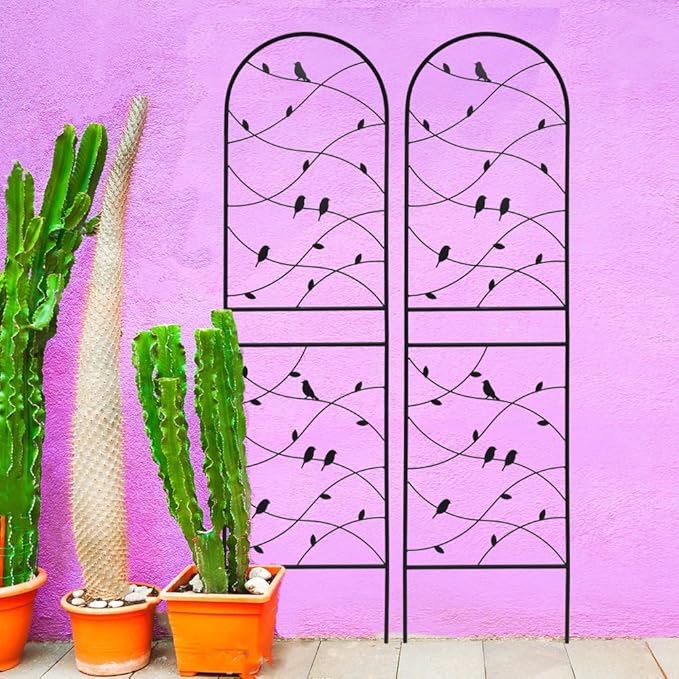 Heavy-Duty Metal Garden Trellis for Climbing Plants – Rust-Resistant Outdoor Flower Support with Decorative Bird Design (2 Pack-H71)