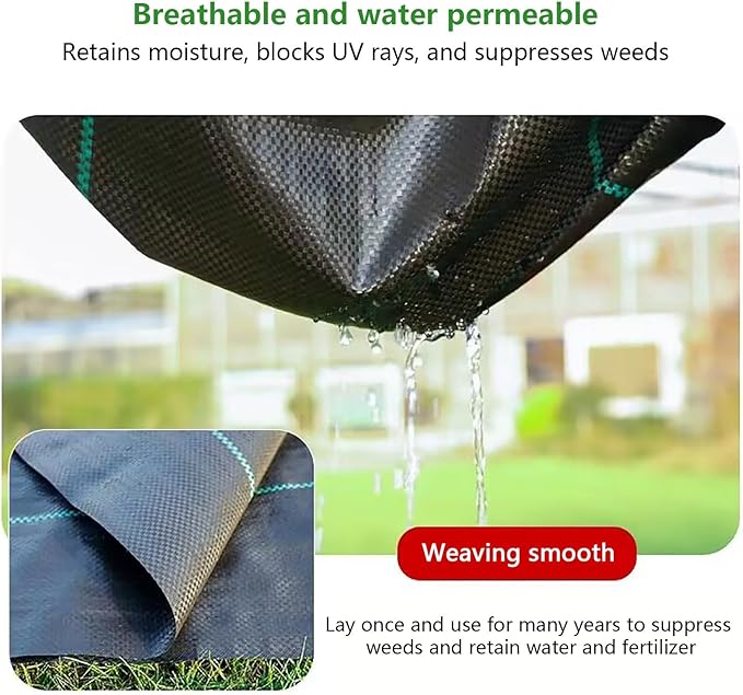 Garden Weed Barrier Landscape Fabric Durable Ground Cover Mat Weed Control Cloth Breathable Woven Geotextile Fabric for Vegetable Flower Bed Black(1.2X100m)
