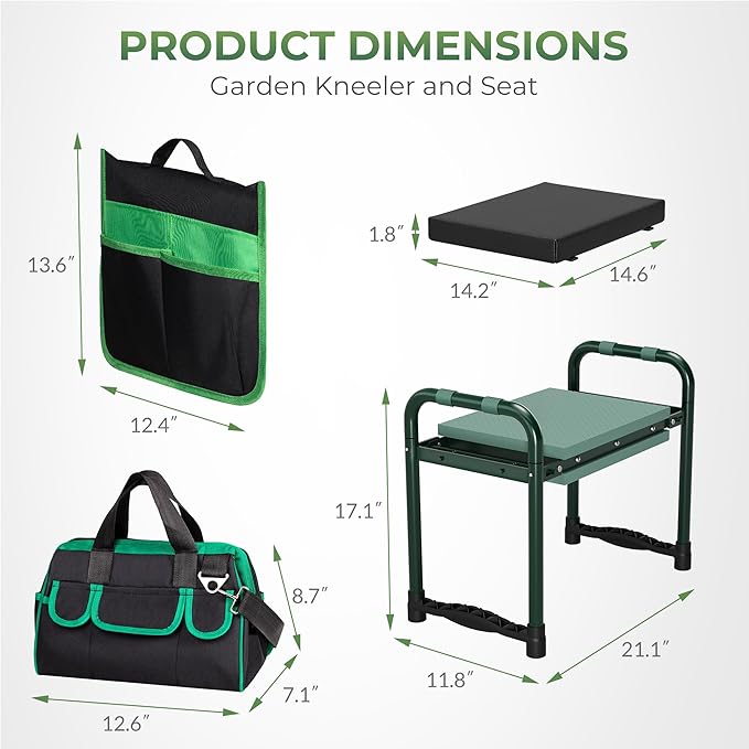 Walensee Foldable Garden Kneeler and Seat with Cross-Body Tool Bag &amp Removable Tool Pouch Heavy Duty Garden Stool with Soft Leather Kneeling Pad No Assembly Ideal Gardening Gift for Women &amp