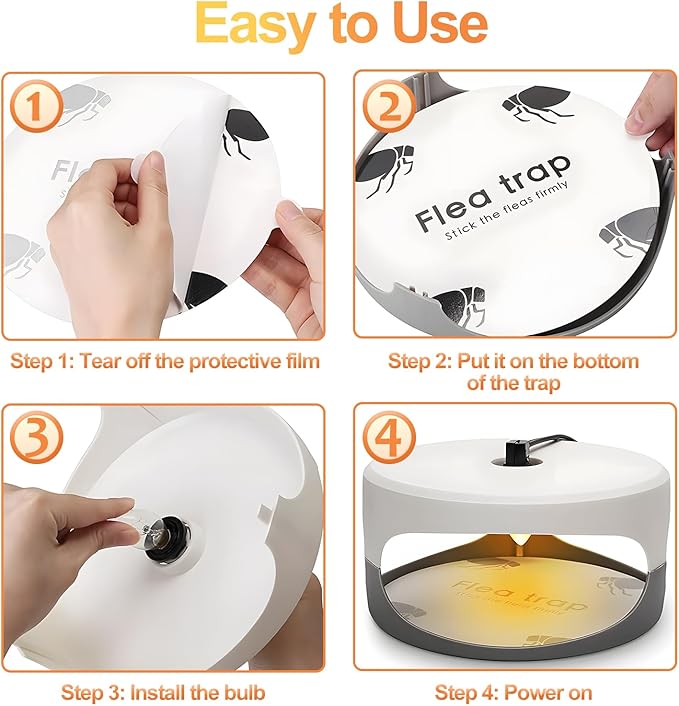 Flea Traps for Inside Your Home 2 Packs Flea Trap Indoor Pest Control Trapper Insect Killer with Light Sticky Bed Bug Natural with 6 Glue Disc Refills and 6 Lightbulbs