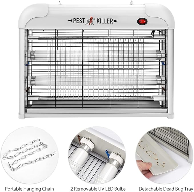 Indoor Electric Bug Zapper 2800V Powerful Flying Insect Mosquito Killer w/ 20W Blue Light Attract Plug-in Pest Control Machine for Moth Fruit Fly Fungus Gnat Garage Bug Catcher/Eliminator/Trap