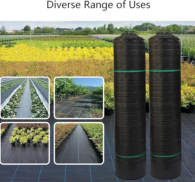 Weed Control Membrane UV Stabilised Ground Cover Membrane Trimmable Black Woven Roll Weed Barrier Perfect for Gardens Patios Flower Beds Landscaping(1 * 100m)