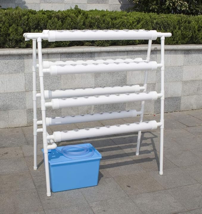 INTBUYING Hydroponic 70 Sites Grow Kit Grow System for Leafy Vegetables with 110V Pump Ladder（8 Pipes 4 Layers 2 Rows）