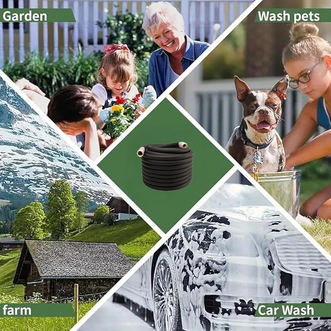 Heavy Duty Premium Garden Hose 100ft x 3/4 300PSI Working 1000PSI Burst Hybrid Rubber Water Hose with Transparent Swivel Handle - Hot/Cold Water - Five Layered Braiding with Brass fittings (Black)