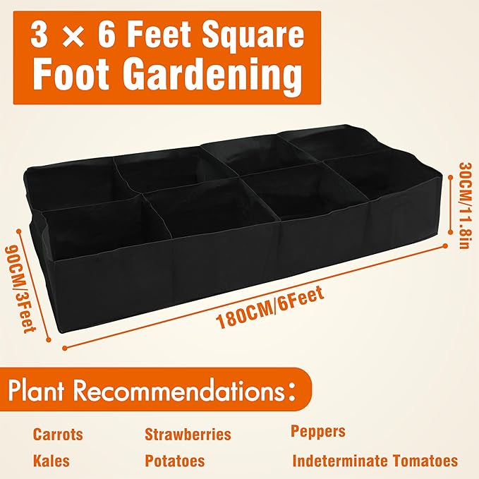 Gardzen 2 Pack Fabric Raised Garden Beds 3x6x1 FT - 8 Grids Grow Bed for Square Foot Gardening Planting Box for Vegetables Herbs Flowers