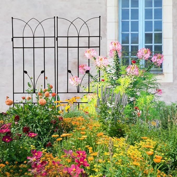 Sturdy Metal Garden Trellis for Climbing Plants – Rust-Resistant Outdoor Plant Support for Vines Roses and Flowers (4 Pack-Black)