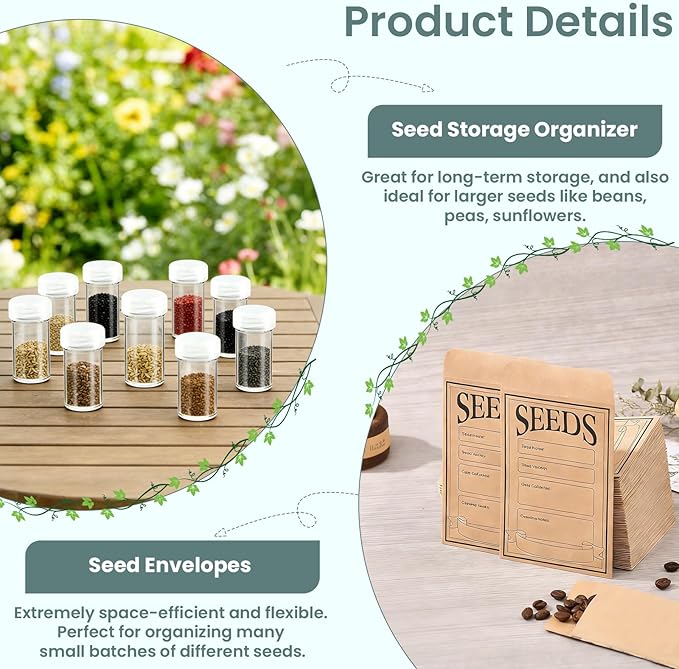 Seed Storage Organizer Box Metal Seed Box Garden Seed Organizer with Lid Seed Containers Storage with 5 Compartments 30 Seed Holder Organizers 100pcs Seed Envelopes (Blue)