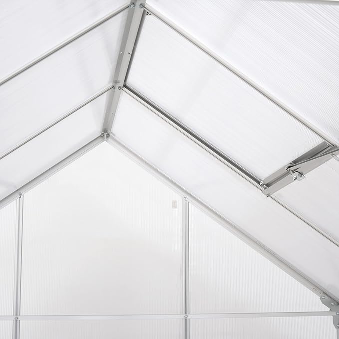Outsunny 6' x 6' Hobby Greenhouse Walk-in Polycarbonate Hot House Kit with Aluminum Frame Sliding Door Roof Vent Silver