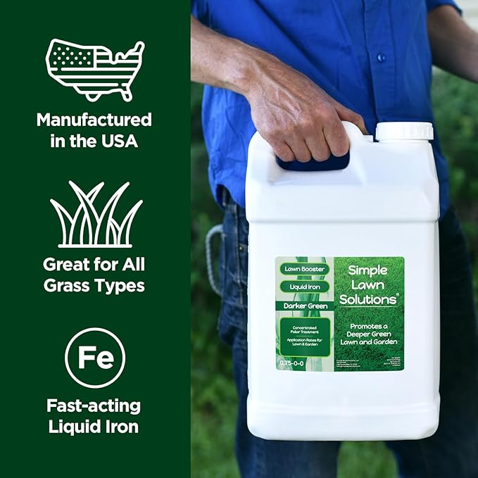 Simple Lawn Solutions - Liquid Iron Darker Green - Chelated Micronutrients - Concentrated Booster for Lawn Indoor Plants and Outdoor Garden (2.5 Gallon)