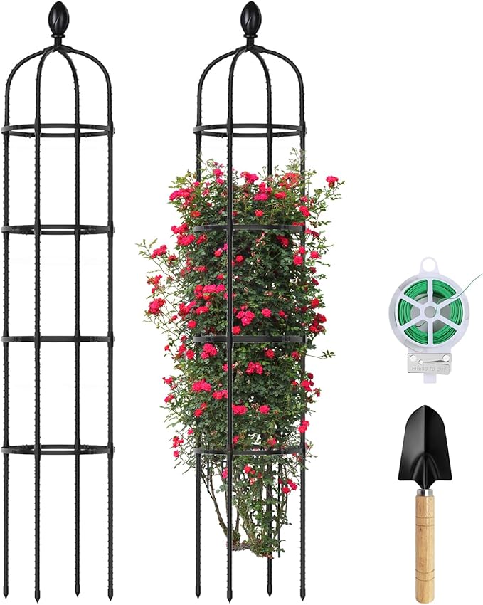2 Pack 6Ft Tall Garden Obelisk Trellis for Climbing Plants Outdoor Rustproof Plant Trellis Garden Tower Trellis for Potted Plant Climbing Flowers Vegetable Cucumber Trellis