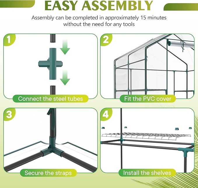 NEWBULIG Walk-in Greenhouse 56.3x56.3x76.7 Outdoor Portable Greenhouse Kit with Thick PVC Cover &amp Roll-Up Zipper Door Sturdy Steel Frame for Backyard Patio Garden Clear