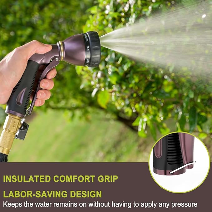FANHAO Heavy Duty Garden Hose Nozzle 100% Metal Water Nozzle with 8 Adjustable Spray Patterns High Pressure Hose Sprayer with Non-Slip Grip for Watering Plants &amp Lawns Washing Cars &amp Pets -