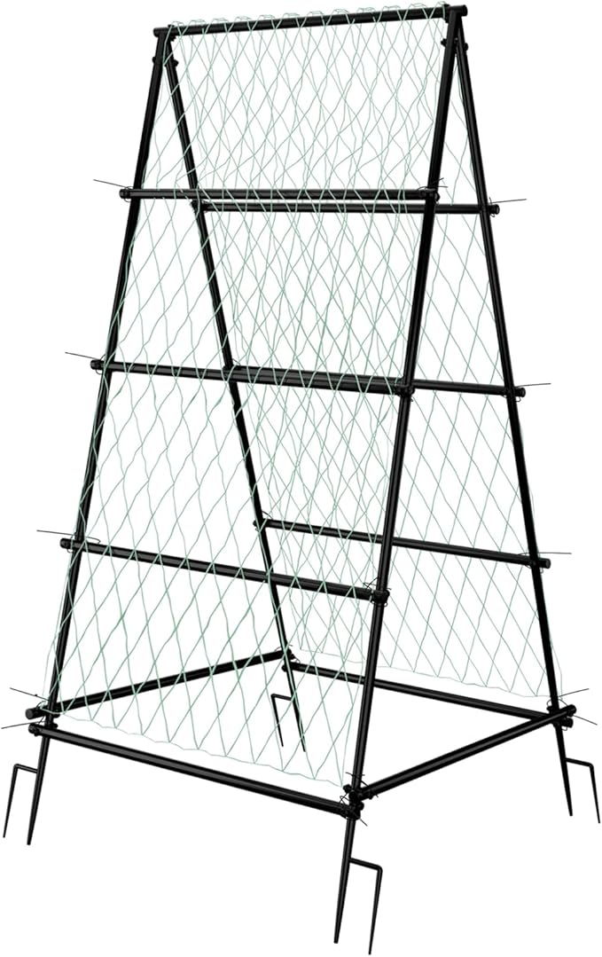 unho Garden Trellis for Climbing Plants with Tough Nylon Netting 6ft Tall Sturdy Rustproof Metal Plant Support Tower for Vegetable Fruit Vine Cucumber Garden LightweightOutdoor