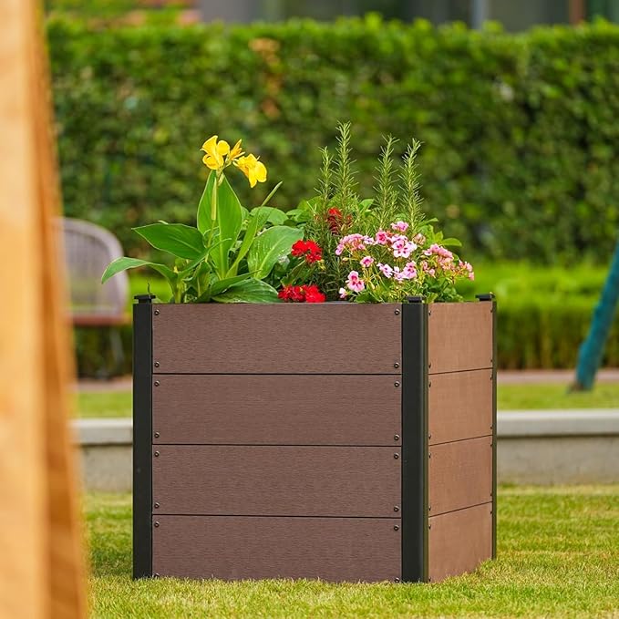 GarveeHome Wood-Look Raised Garden Bed – Large Tall Outdoor Planter Box for Vegetables Herbs Flowers – Durable Composite Deep Root Design for Patio Balcony Backyard