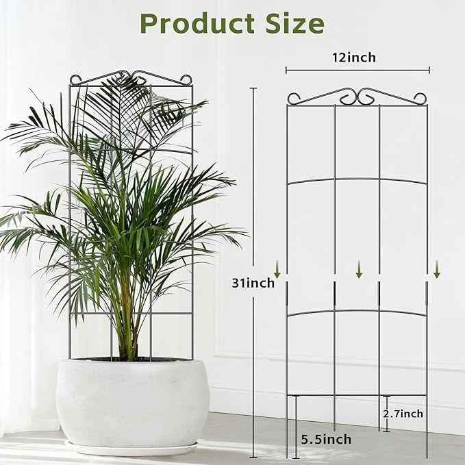 Trellis for Climbing Plants Indoor 4 Pack 31'' Metal Plant Trellis Indoor for Potted Plants Sturdy Plant Support Outdoor for Ivy Pothos Monstera Hoya Flower Vine Rectangular Shape