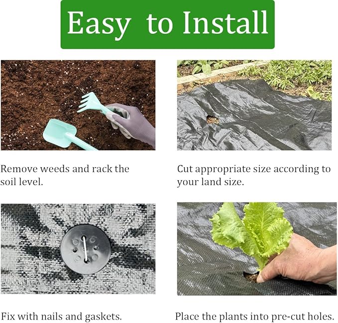 gardtree 4ftx50ft Six-line Planting Holes Weed Barrier Landscape Fabric 3.2oz Woven Geotextile Weed Control Cloth Mat for Onions Carrots Garlic Spinachetc..
