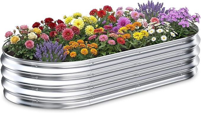 Galvanized Raised Garden Bed Outdoor 5x2.5x1ft Metal Heavy Duty Planter Boxes for Gardening Easy Assemble Small Oval Plant Container Kit for Vegetables Flowers Fruits Silver 1 Pack