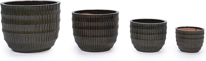 Handmade Dark Coffee Ceramic Planter Set of 4 (6.5 to 14.17 Length) IndoorOutdoor Flower Pot for Succulents Herbs by Window Couchside Breathable Clay with Drainage