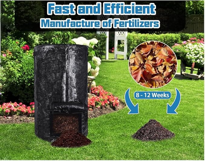 80 Gallon Compost Bin Bag for Outdoor Plastic Composting Bin with Zipper Lid and Handles Garden Kitchen Food Waste Lawn Leaf Reusable Compost Bag Friendly Organic Waste Collector ((2 PCS) Black)