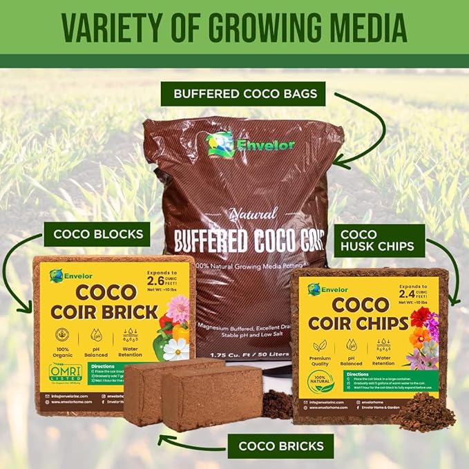 Coco Coir for Plants 2-Pack – 2.6 Cu. Ft. Compressed Coconut Coir Bricks 10 lb. Organic Low EC pH Balanced Coco Peat for Indoor &amp Outdoor Gardening Potting Soil Indoor Plant Soil