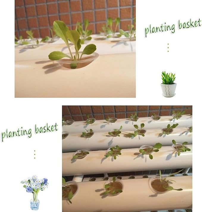 Hydroponics System PVC Pipe Single-Layer 36 Holes Hydroponic with 30L Folding Water Tank Hydroponic Plants for Growing Lettuce... (Pads Style)