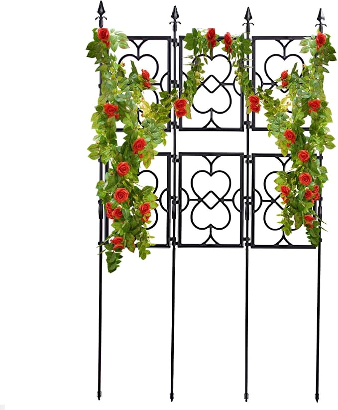 Garden Trellis Foldable Outdoor Climbing Plant Support Vertical Plant Support Stakes Freestanding Garden Panels for Rose Jasmine Clematis and Other Climbing Plants Black (Color : Black Size