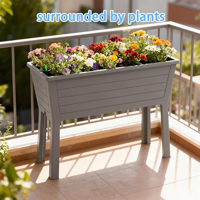 26.5 Gallon Elevated Raised Garden Bed 44 Large Planter Box Sturdy Resin Weather-Resistant Planting Container for Vegetables Herbs &amp Flowers Ergonomic Raised Bed for Patio Balcony (Taupe)