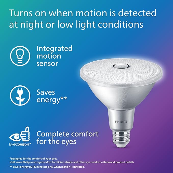 PHILIPS LED 120W PAR38 2-Pack Motion Sensing Soft White (2700K) 1200 Lumen (13W = 120W) Frosted Flicker-Free Light Bulbs