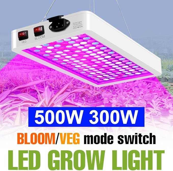 300W Green Gorw Light LED Full Spectrum Indoor Planting Lamps UV IR Plant Panel Lights Veg/Bloom 2Modes Dimmable AC100-277V Sunlight Fill Lighting Red Bule Greenhouse Tent Hydroponic with Hook US Plug