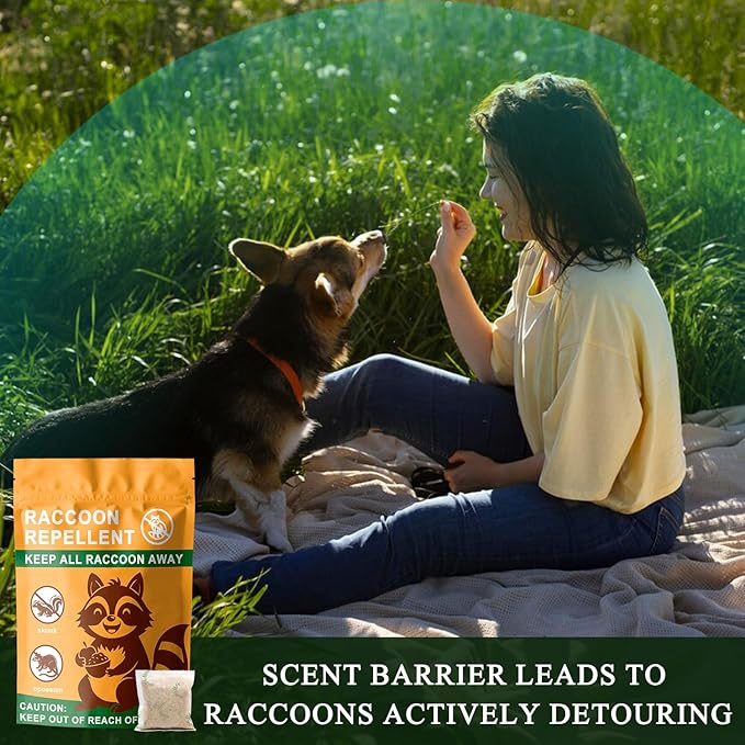 Natural Raccoon Repellent Granules | Eco-Friendly Non-Toxic &amp Long-Lasting Protection with Garlic Peppermint &amp Wintergreen Oils | Safe for Pets and Children |10-Pack (25g per Bag)