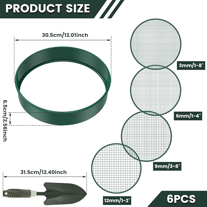 Soil Sifter for Gardening 12 Inch Dirt Garden Sieve Soil Sifter with 4 Replaceable Fine Screens and Shovel Rock Sieve Sifter Sifting Pan Soil Sieve Sifter Set