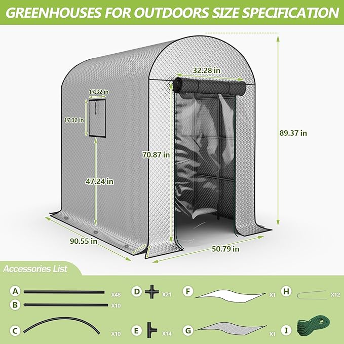 Greenhouses for Outdoors - 90.5'' × 50.8'' × 89.3'' Walk in Plant GreenhousesDouble-Layer Covering - PVC Film and Cotton Film Suitable for All Seasons
