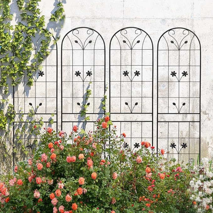 Heavy-Duty Metal Garden Trellis for Climbing Plants – Rust-Resistant Outdoor Flower Support with Sturdy Steel Frame (4 Pack)